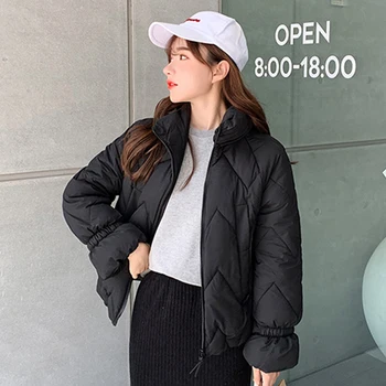 

2020 new design Korean Style Winter Jacket Women Stand Collar Solid Female Down Coat Loose Oversized Womens Short Parka coat 43