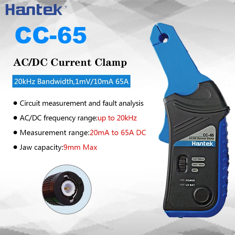 Hantek Осциллограф AC/DC токовый зажим зонд CC-65 CC-650 20 кГц/400 Гц полоса пропускания 1МВ/10мА 65A/650A с BNC вилкой CC65 CC650 - Цвет: CC-65