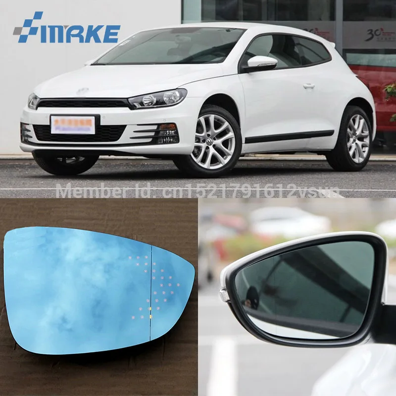 SmRKE, 2 шт., для Volkswagen Scirocco, зеркало заднего вида, синие очки, широкий угол, Светодиодные поворотники, светильник, Мощный нагрев