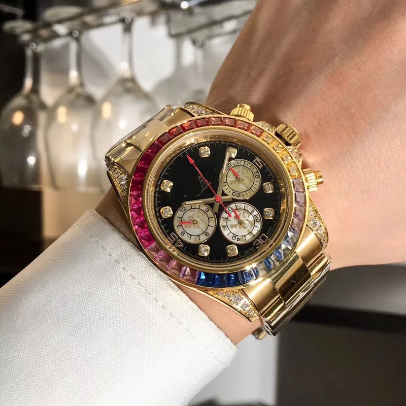 

Colored Diamond Men's Automatic Mechanical Watch Stainless Steel Strap Waterproof Business Sports Mechanical Watch AAA
