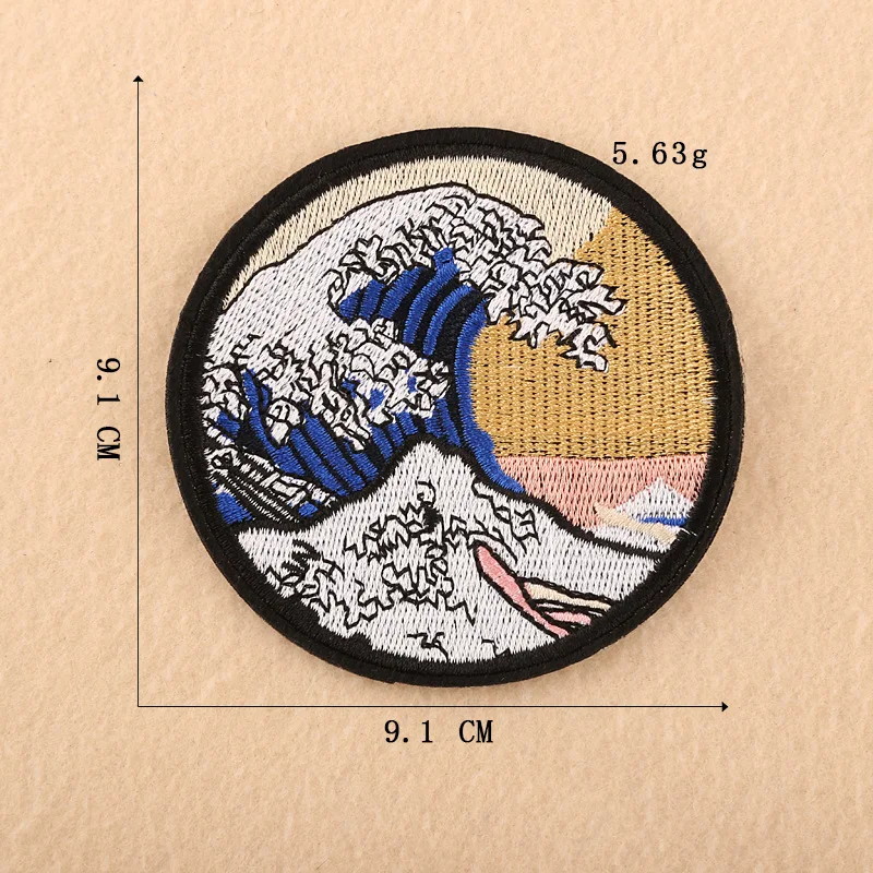 Японский Ukiyo Kanagawa Surf круглый значок Spindrift вышитые нашивки для одежды Аппликации для рубашек DIY Ручная работа - Цвет: 5