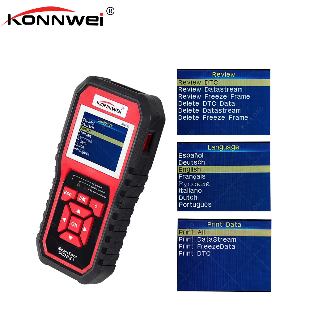KONNWEI KW850 0BDII Автоматический Код R eader автомобильный двигатель диагностический инструмент полный 0BD 2 функции сканер лучше th an AL519 AD410 AD510 - Цвет: red
