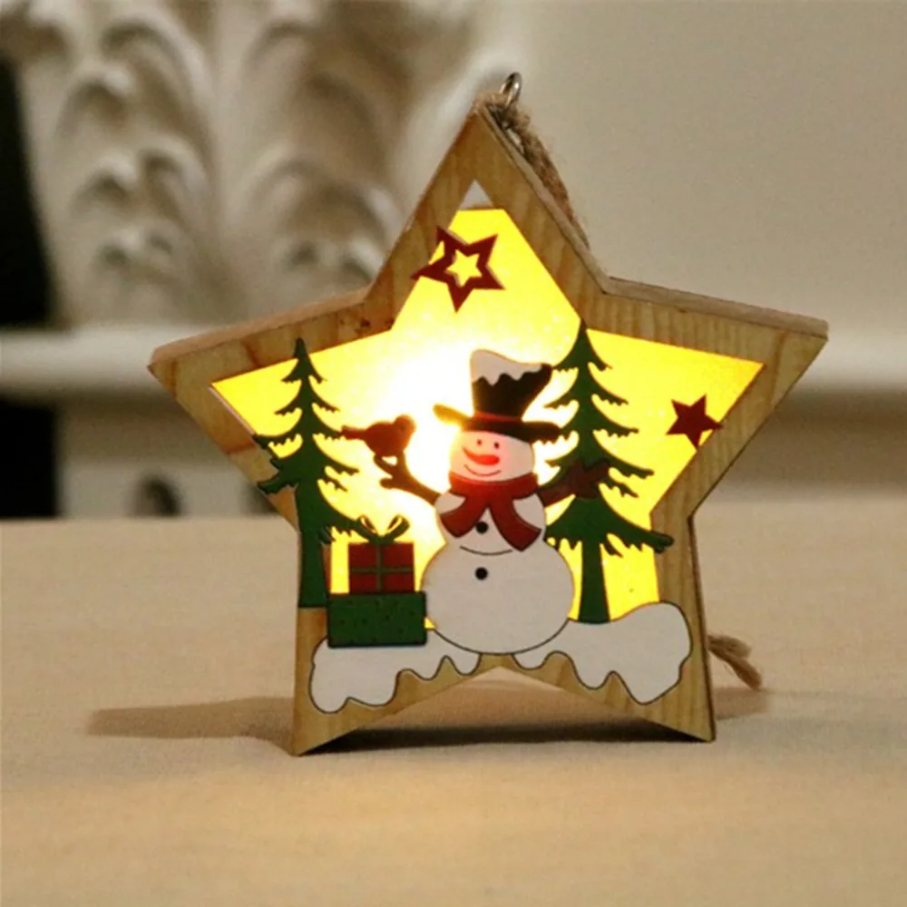 Рождественские украшения, светодиодные светильники для дома, рождественские украшения, деревянный светящийся кулон, елочные украшения, рождественские подарки - Цвет: Star Snowman