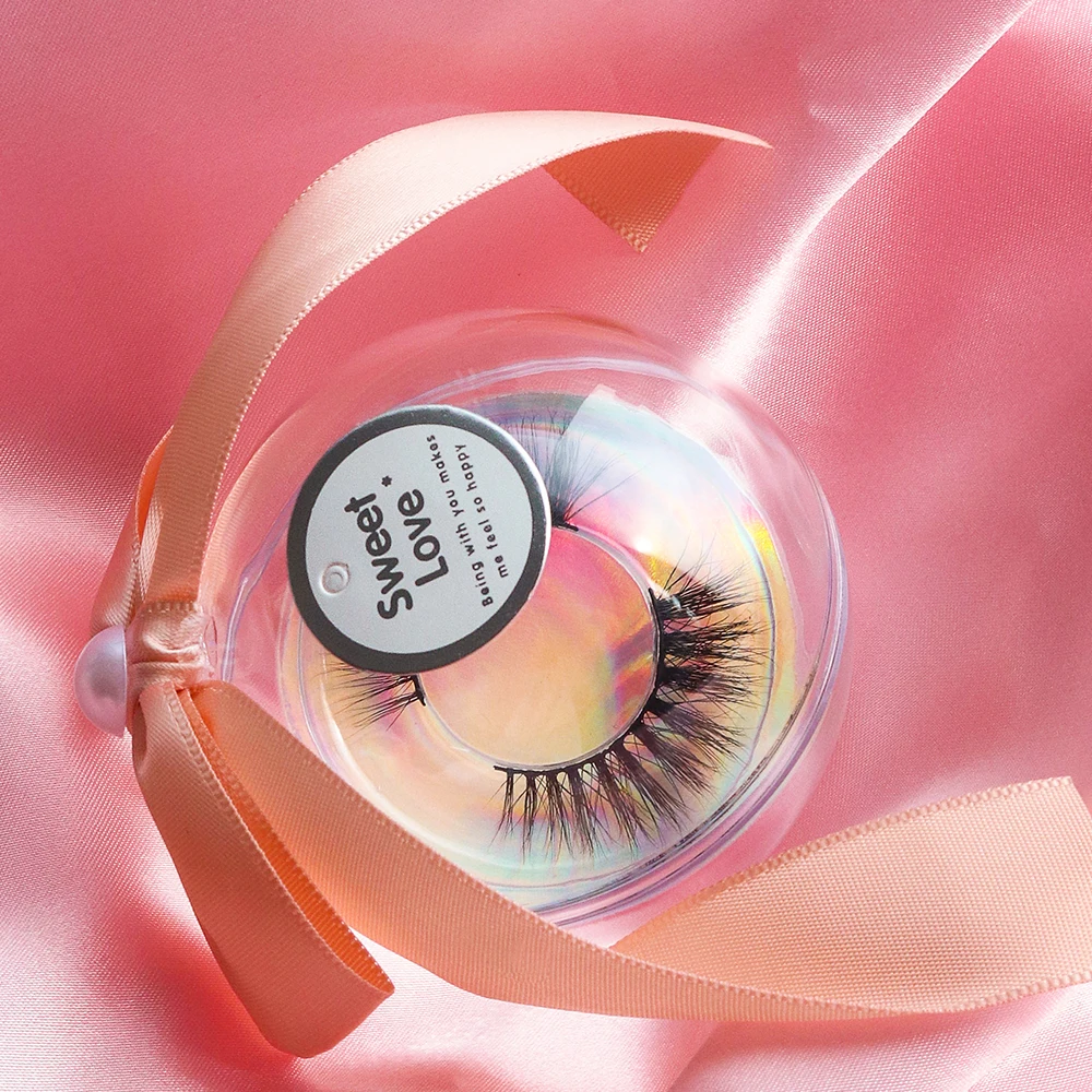 

Wholesale Eyelash Packaging Box Colorful Ribbon Transparent Lashes Boxes Empty Candy Case for 25mm Lashes flash ball Gift Box