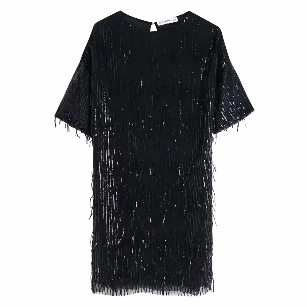 Withered england style vintage loose sequins tassels sexy Christmas party mini dress women vestidos de fiesta de noche vestidos