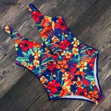 Сексуальный цельный купальник с цветочным принтом, женский купальник, монокини с оборками, купальный костюм с лямкой через шею, пляжная одежда с открытой спиной, Maillot De Bain