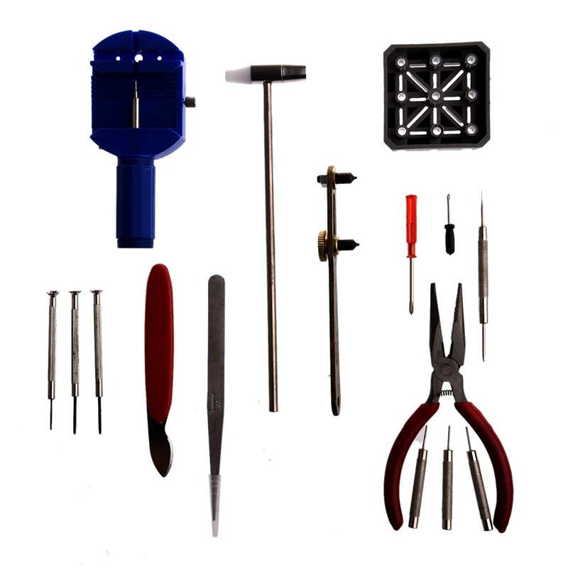 

16pc Watch Repair Tool Kit Band Pin Strap Link Remover Back Opener Red
