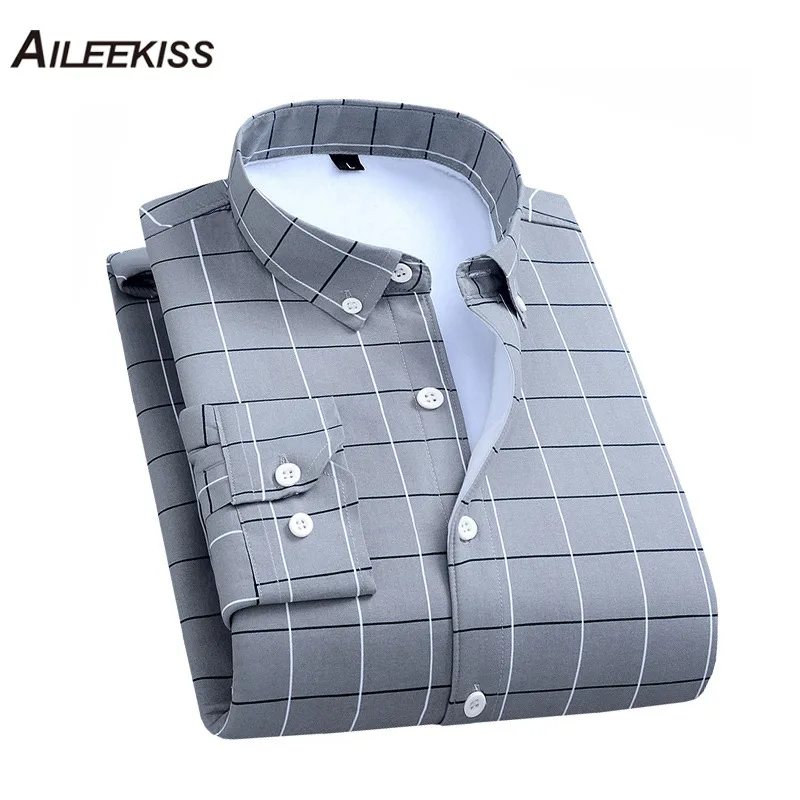 

AILEEKISS Plaid Winter Autumn Men Shirts Warm Thickening Man Shirt Plus Size Business Homme Dress Shirt Slim Fit Male Top XT841