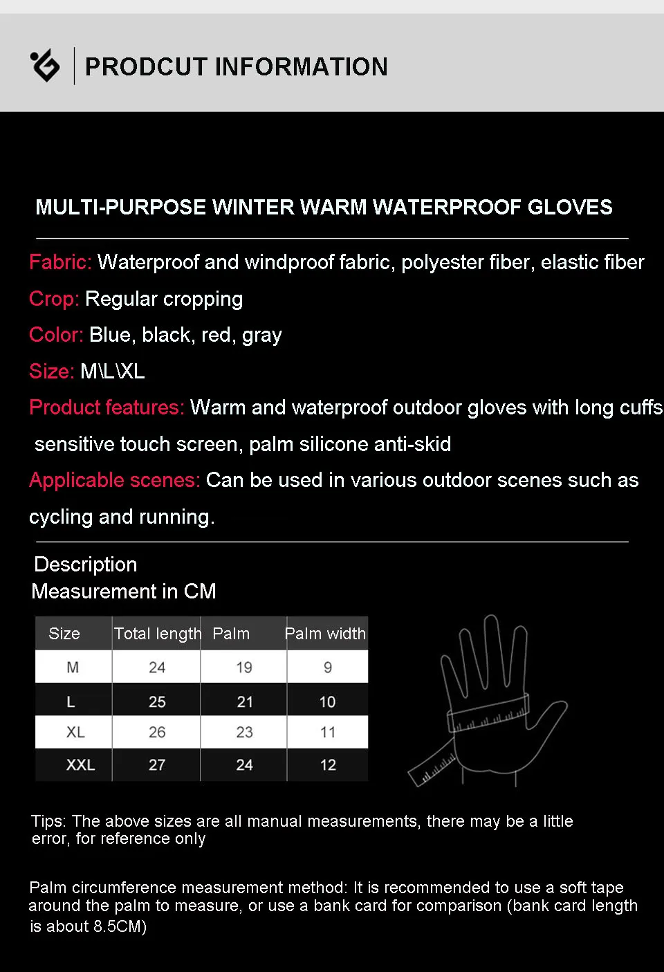 New Winter Warm Touch Screen Gloves Outdoor Sport Cycling Hiking Motorcycle Ski Gloves For Men Women Windproof Gloves M/L/XL/XXL