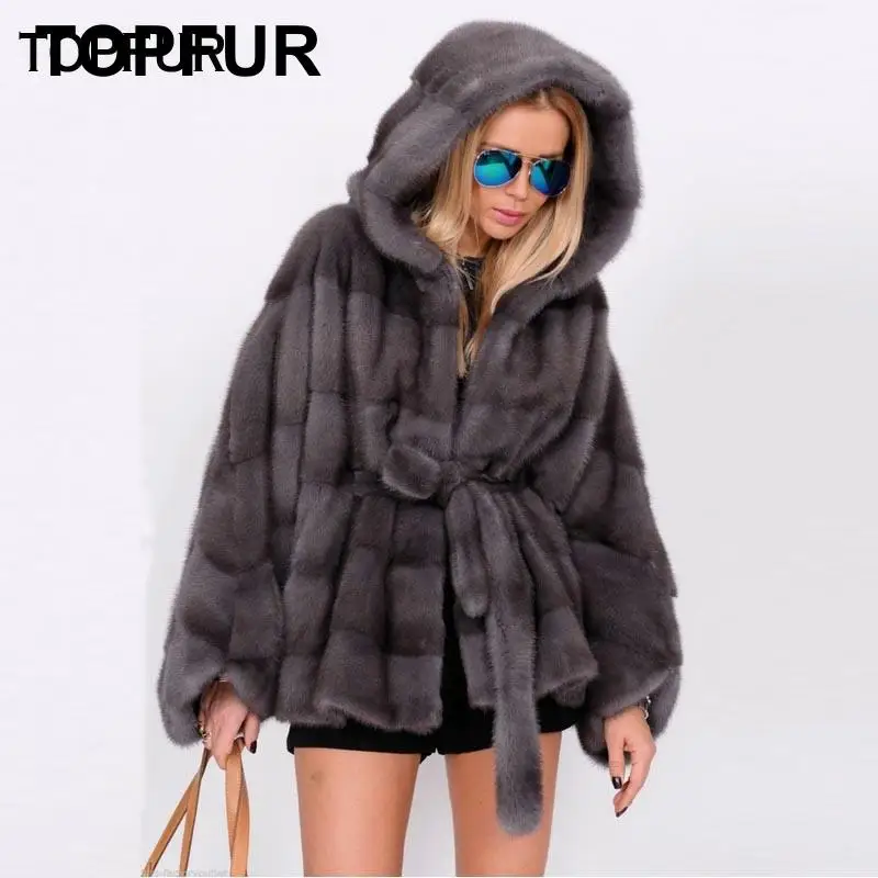 TOPFUR, новинка, модное зимнее короткое пальто, натуральный мех, пальто для женщин, натуральный мех норки, верхняя одежда и пальто с капюшоном, свободные куртки