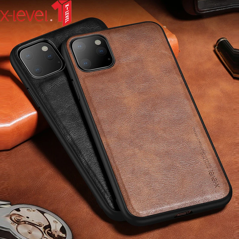 

For iPhone 11 Pro Max 6.5 Phone Case X-Level Retro Leather Soft Silicone Edge Back Cover For iPhone 11 Pro 2019 Phone Fundas