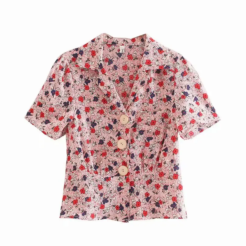 

Flower Printing Women Tailored Collar Shirt Leisure Lady Short Sleeves Blouse 2019 Autumn Female Loose Tops S6120