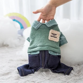 

Pet Plus Velvet Thick Four-legged Clothes Bib Warm Cotton Coat overalls,warm jumpsuit,thick warm shirt