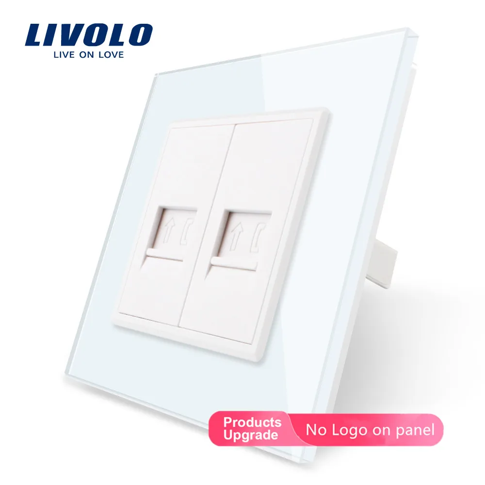Livolo производство, 4 цвета Хрустальная стеклянная панель, 2 банды телефонная розетка/розетка VL-C792T-11, без адаптера, без логотипа - Тип: White-No logo