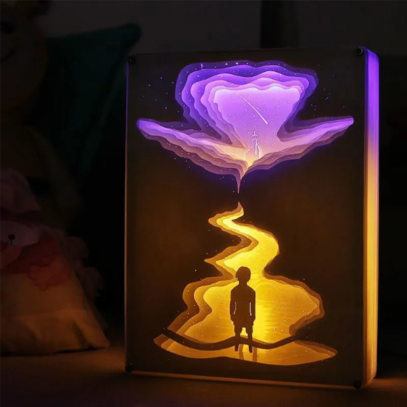 

Starry Sky and River 3D Paper Sculpture Light LED Children Night Light DIY Handmade Paper LED Night Lamp USB for Xmas Gift Home