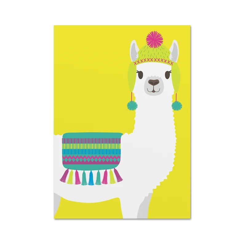 L433-2 Симпатичные Красочные Llama Семья стены художественный принт питомник Холст Картина тропический кактус плакаты детская игровая комната Спальня Декор картина - Цвет: L433-2