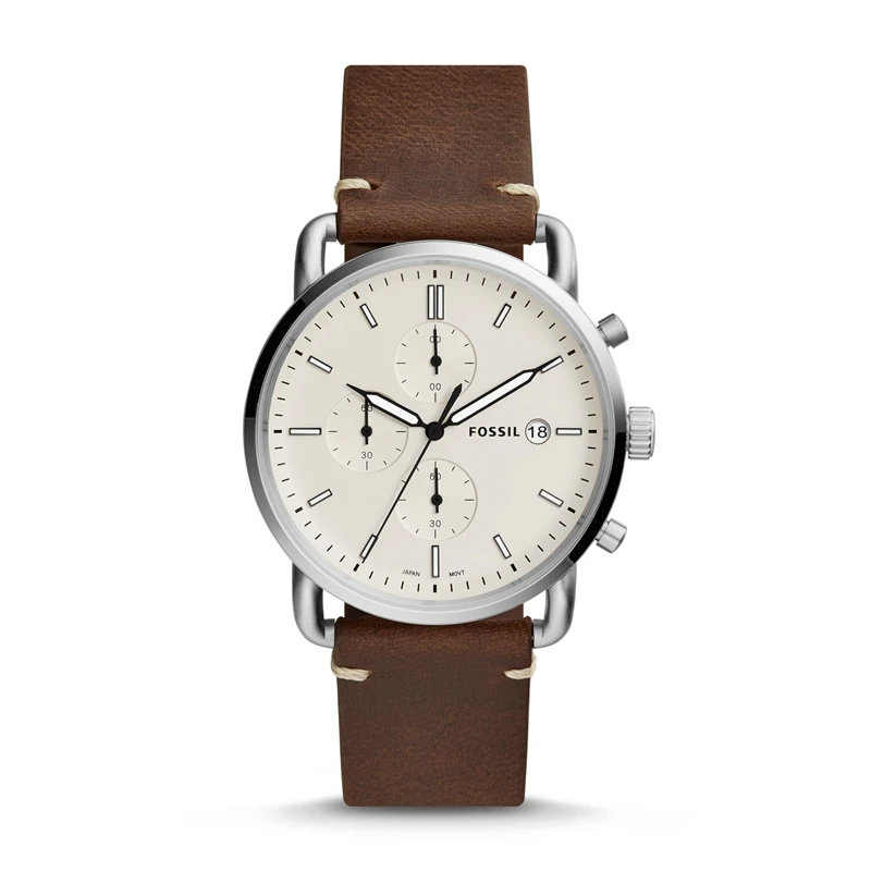 

Fossil Men's Commuter Stainless Steel and Leather Casual Quartz Watch mens watches top brand luxury FS5402