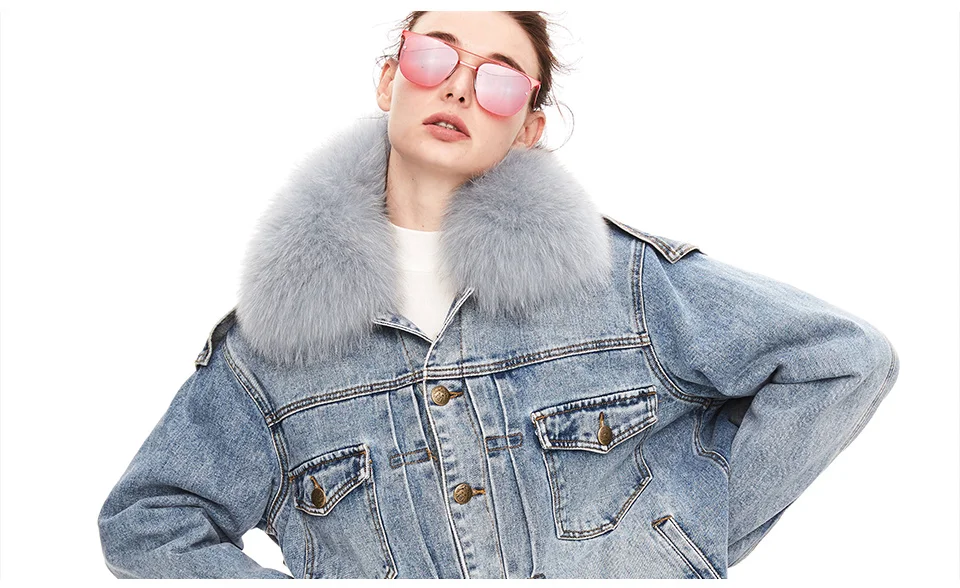 JAZZEVAR Зима новое поступление джинсовая куртка женская с меховым воротником модный стиль высокое качество женские куртка для зима W9084