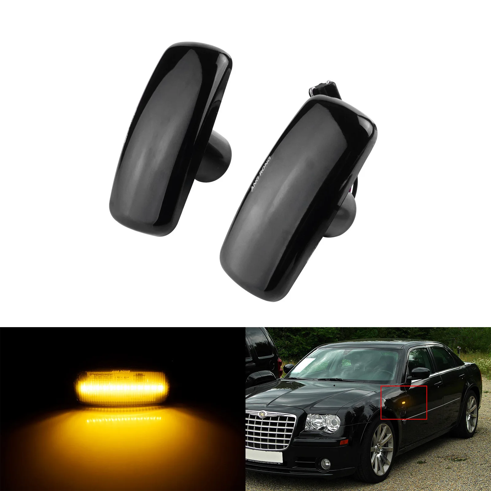 

ANGRONG 2X для Dodge Charger Avenger Grand 2005-16 Янтарный Светодиодный Боковой габаритный сигнал, черный дым