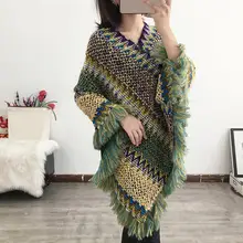 

Women Cape Coat Stylish Women Knitted V Neck Colorful Irregular Hem Cloak Coat Sweater for Party Sweater Coat Poncho Coat