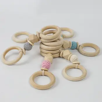 

2 Pcs/set Wooden Beaded Baby Teether Toys Kids Play Gym Wood Bracelet Pendant