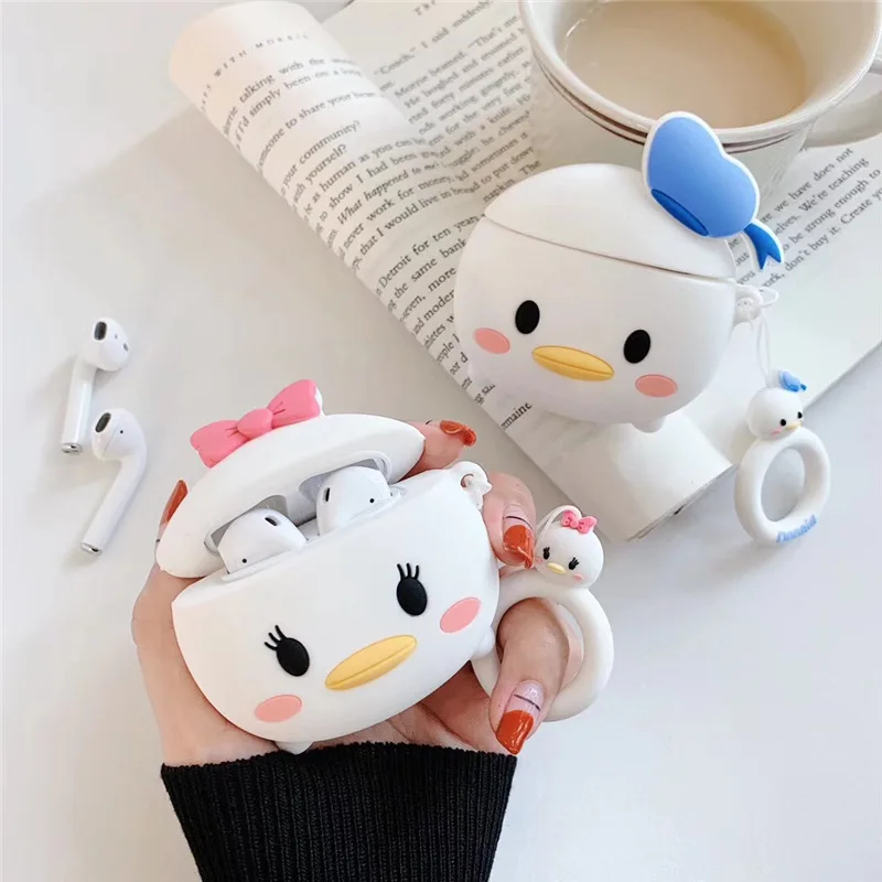 

Cartoon Daisy Donald Duck Cute Case for AirPods Silicone Bluetooth Earphone Case for Airpods 2 Protective Cover with Ring Strap