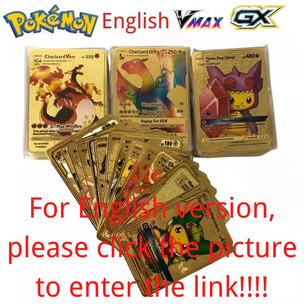 Spanish Pokemon Metal Card Pikachu Fire-breathing Dragon VMAX Gold V/GX/OX Card Toys Play Games Collection Card Children's Gifts Spanish Pokemon Metal Card Pikachu Fire-breathing Dragon VMAX Gold V/GX/OX Card Toys Play Games Collection Card Children's Gifts