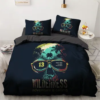 

3D Black Quilt Cover Sets Custom Design Skull Bed Linen Pillow Cottom 200*230cm Full Twin Double King Size Modern Bedding Set