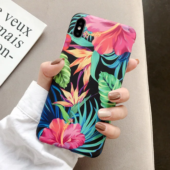 USLION Чехлы в стиле ретро с цветами и листьями для iPhone 11 Pro Max X XS XR Xs Max Чехлы для iPhone 6 6s 7 8 Plus мягкая IMD задняя крышка - Цвет: AC8595