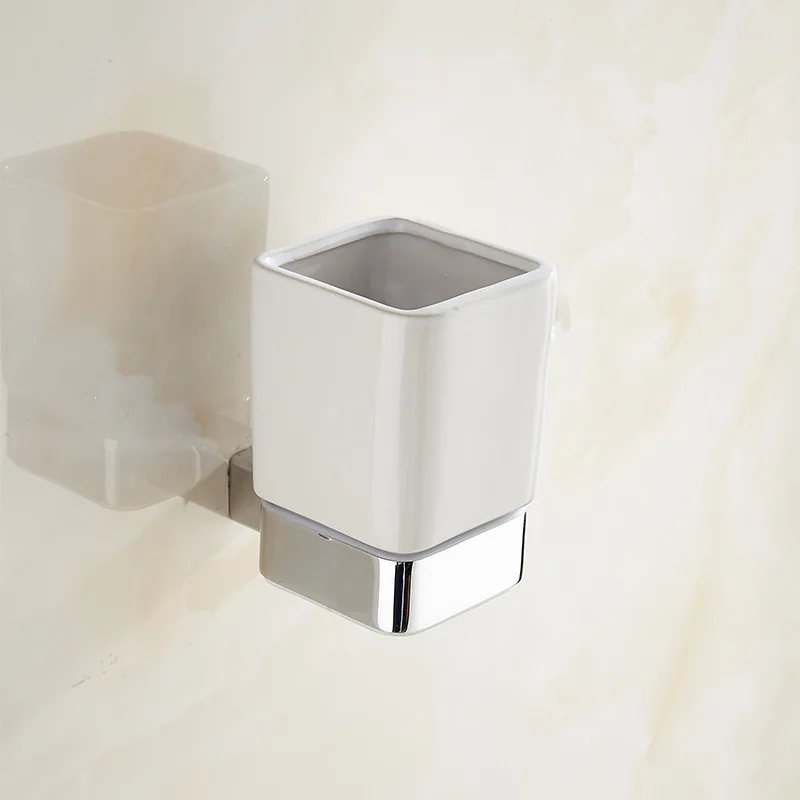 

Housing Sanitary Ware Simple Personalized & Creative Square Chrome Toothbrush Mug Cup Bathroom Toothbrush Cup Set