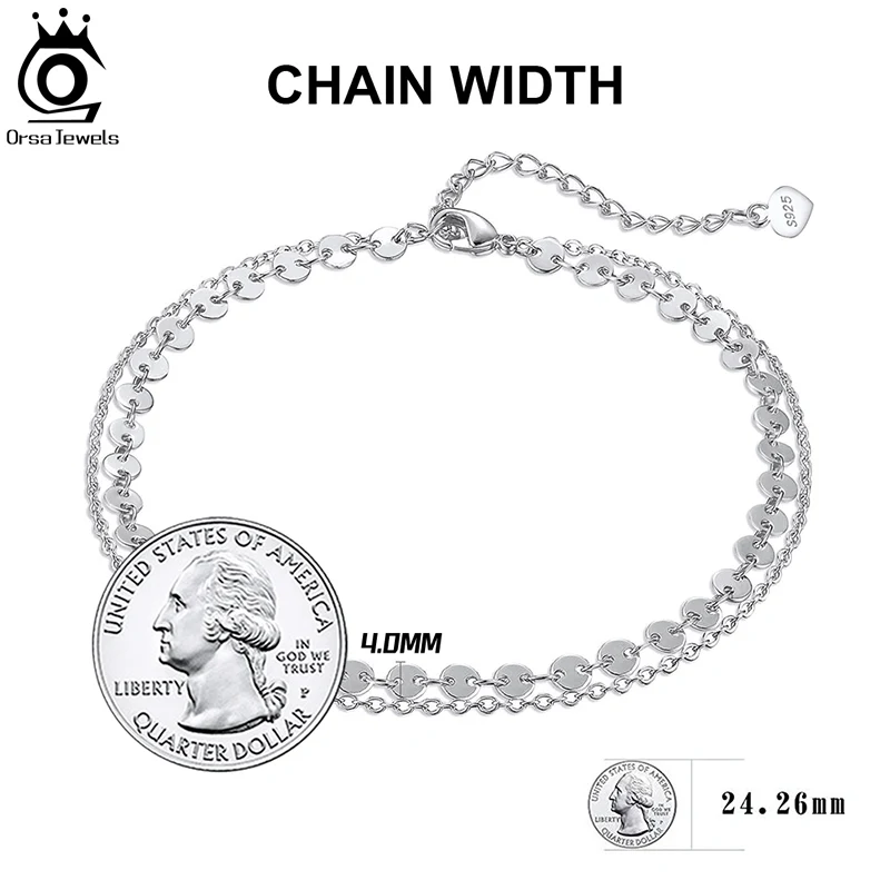ORSA JEWELS 925 Sterling Silver Coin Cable Layered Chain Anklets for Women Fashion Summer Foot Chain Bracelet Jewelry SA15