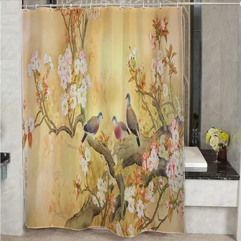 

NEW Featured classical patterns flowers animals printed shower curtain waterproof fabric bath curtain for bathroom with 12 hooks