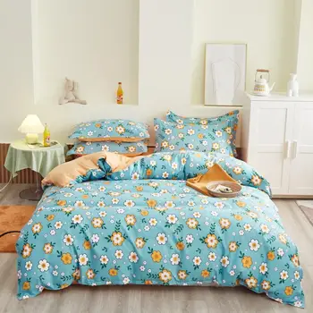 

Blue Pastoral Bedding set,220x240 Duvet Cover Set With Pillowcase, 200x230 Quilt Cover,Yellow Flowers King Size Blanket Cover