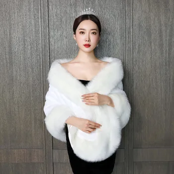 

2020 New Toreritas Mujer Wedding Bridal Jacket Wedding Cape Winter 2020 Autumn Fox Grass Bride Dress Thickened Warm Coat Woman