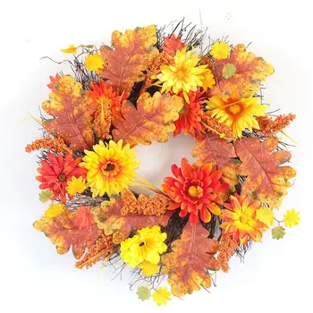 

Artificial Maple Leaves Fall Wreath Maple Leaf Silk Door Wreath Garland Durable Wreath For Home Garden Decoration
