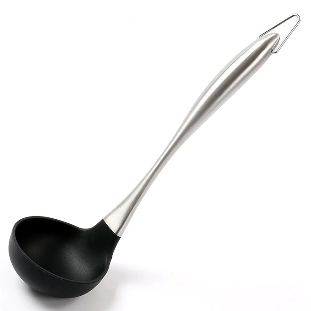 Soup Spoon Heat Resistant Stainless Steel Kitchen Utensil Hanging Silicone Cooking Long Handle
