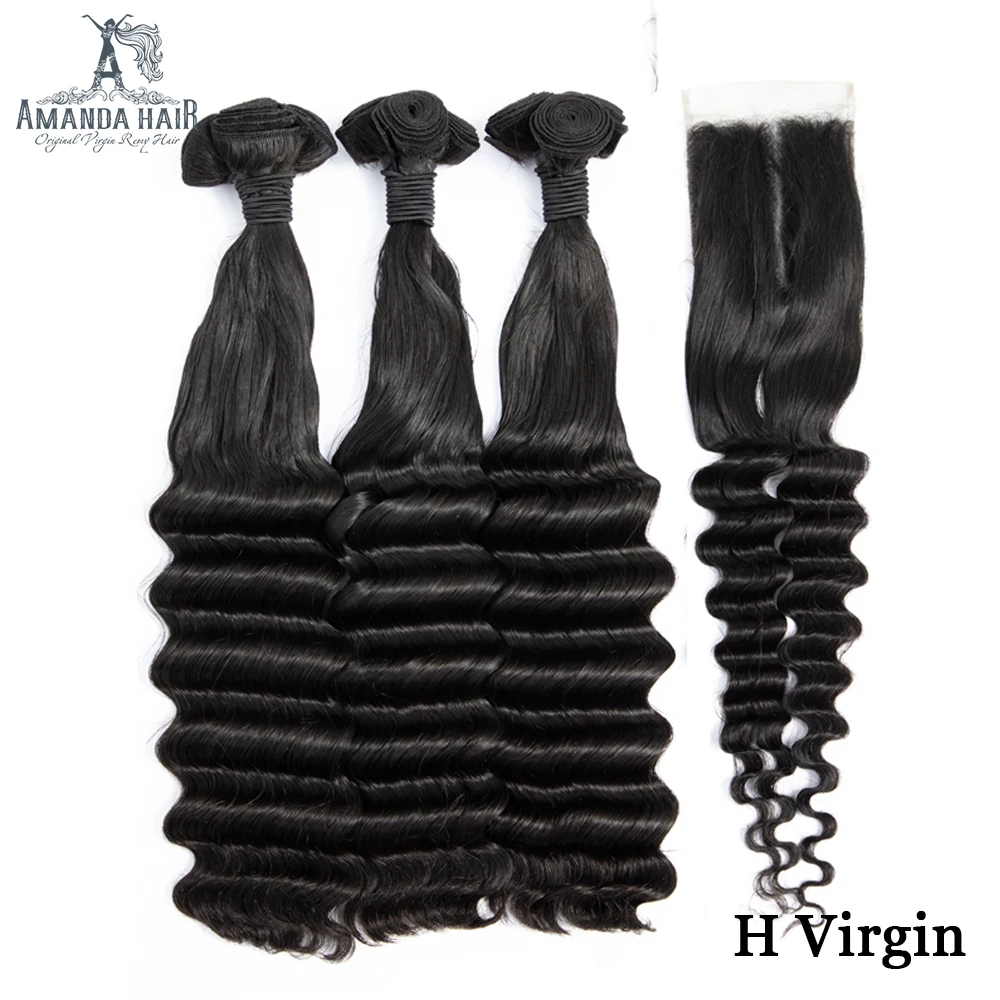 

Amanda Half Ocean Wave Funmi Hair Double Drawn Human Hair Bundles with Closure 100% Unprocessed Virgin Brazilian Hair Bundles