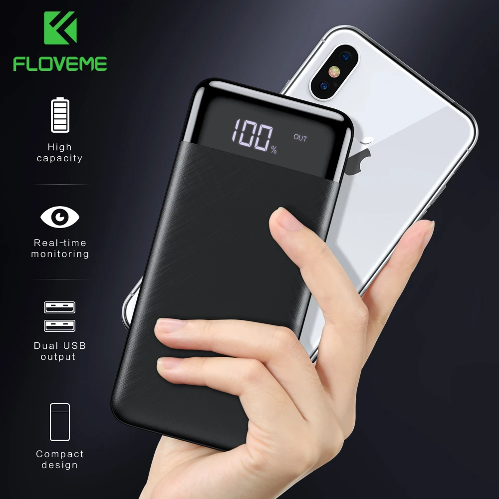 

FLOVEME Power Bank 10000mah Portable Charger For iPhone Xiaomi MI Mobile External Battery Powerbank Digital Display Poverbank