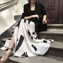 Print Split Skirt Ladies High Waist Elastic Large Size X Long Elegant Skirts Female 2019 Spring Summer Tide Clothes