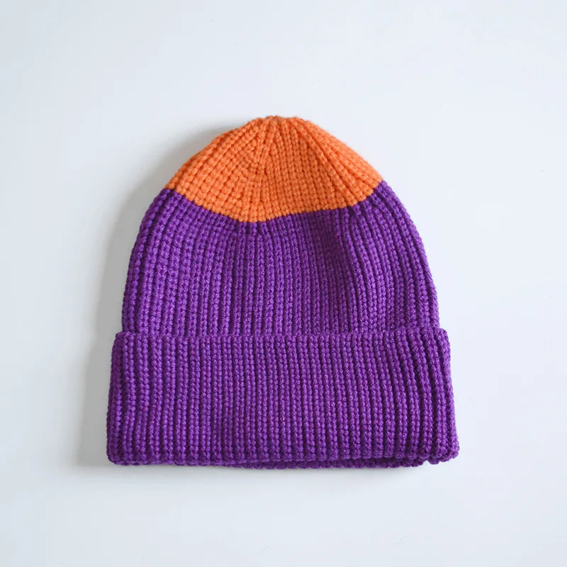 purple Лоскутная детская шапка, зимняя детская шапочка, теплая уличная шапка для мальчиков, зимняя шапка для детей, Skullies - Цвет: purple