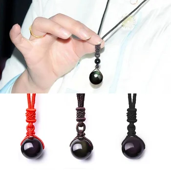 

Natural Black Obsidian Necklace Fashion Transfer Bead Rainbow Pendant Necklaces Women Men Couple Necklace Festival Jewelry Gifts