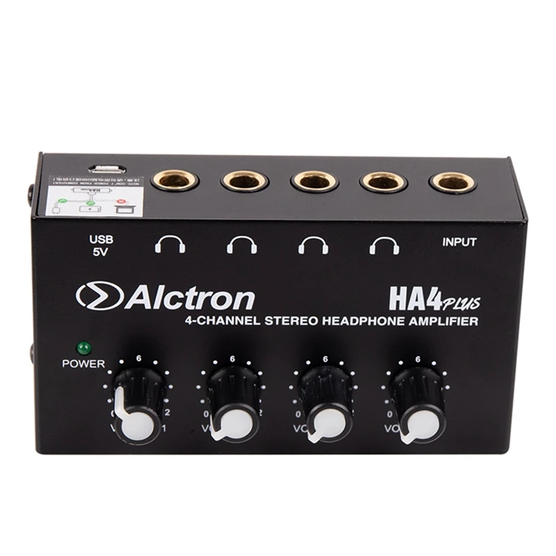 Alctron HA4 Plus 4 Channel Mini Headphone Amplifier Compact USB Interface Powered Supply for Studio Stage Performance