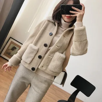 

Short Real Fur Coat Women Autumn Winter Jacket 100% Wool Fur Jacket Korean Shearing Fur Coats 2020 Veste Fourrure Femme KJ3175