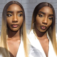 Волшебная эффектом деграде(переход от темного к Цвет прямые волосы 1" дюймовый Синтетические волосы на кружеве парик для черных Для женщин африканские американские парики синтетические Жаростойкие накладные волосы