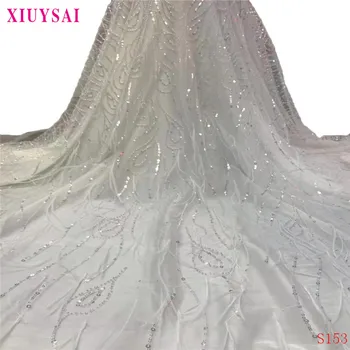 

XIUYSAI Luxury white African french net lace top quality mesh handmade feather lace Nigerian beads sequin tulle lace fabric S153