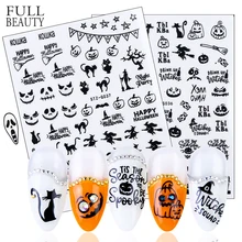1 шт 3D наклейки для ногтей с черными русскими буквами Хэллоуин Тыква призрак сделай сам украшения для всех маникюрных обертывания наклейки CHSTZ-G032-040-2