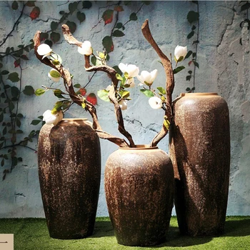 

YILUNXI European-style simple retro pottery ceramic floor large vase flower floral arrangement flower decoration living room