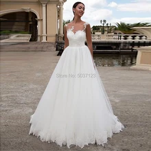 Свадебное платье трапециевидной формы Vestido De Noiva, кружевное платье без рукавов, комплектующие для бижутерии из кристала, пояс, свадебное платье с открытой спиной, со шлейфом