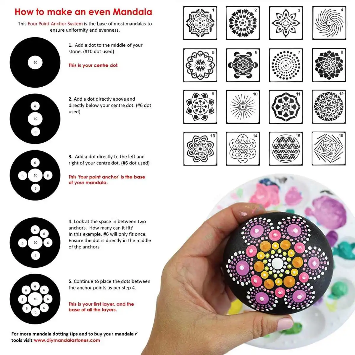 6 Pcs Mandala Dotting Template,mandala Stencils,mandala Dotting