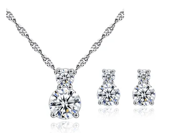 

UXN427 925 Sterling Silver Wedding Pearl Zircon Necklace Earrings crystal lovers Bracelet